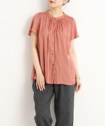 DRESKIP | 【大人な夏の上品デザイン】サテンシャーリング使いブラウス(シャツ/ブラウス)