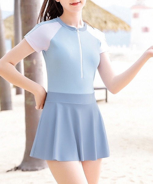 TeddyShop（テディショップ）の「キッズ水着 半袖スポーティーワンピース風オールインワンスイムウェア（水着・キッズ・ブルー/ライトブルー・LL/3L/S/M/L）」の6枚目の写真