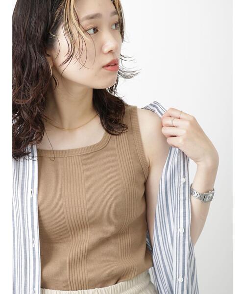 Samansa Mos2 blue（サマンサモスモスブルー）の「前後2wayランダムテレコタンクトップ（タンクトップ・レディース・ブラック/モカ/キナリ・M/L）」の9枚目の写真