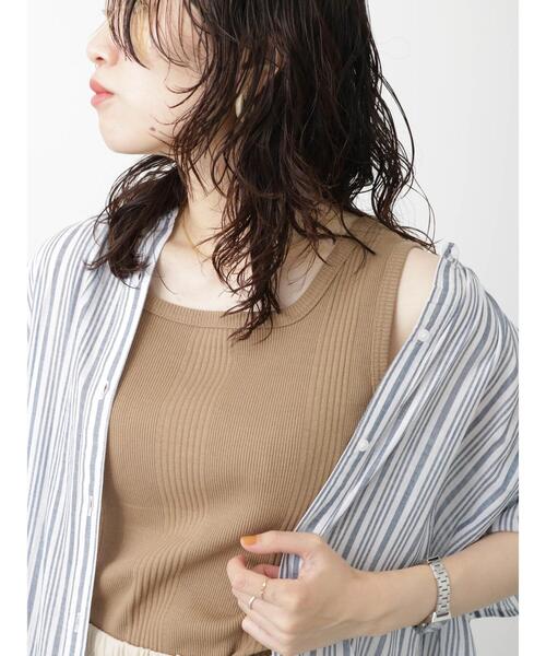 Samansa Mos2 blue（サマンサモスモスブルー）の「前後2wayランダムテレコタンクトップ（タンクトップ・レディース・ブラック/モカ/キナリ・M/L）」の10枚目の写真