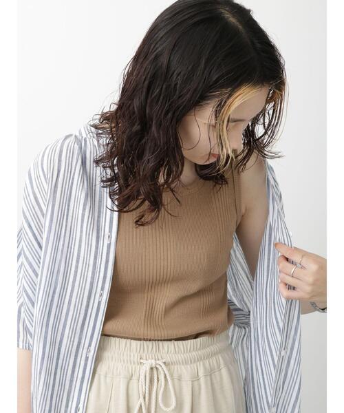 Samansa Mos2 blue（サマンサモスモスブルー）の「前後2wayランダムテレコタンクトップ（タンクトップ・レディース・ブラック/モカ/キナリ・M/L）」の5枚目の写真