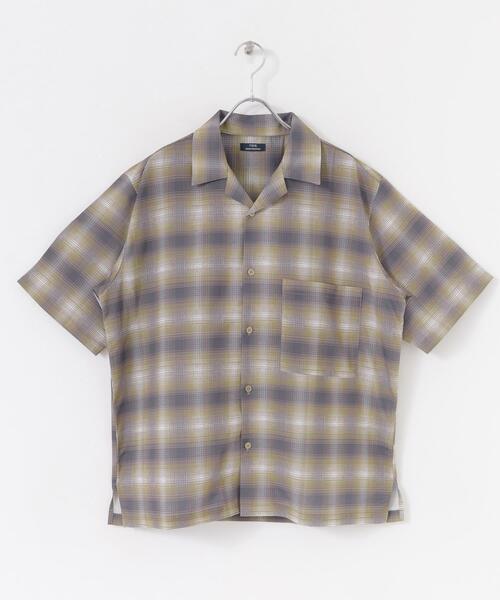 ITEMS URBANRESEARCH(アイテムズ アーバンリサーチ)の「ライトシアーチェック オープンカラー半袖シャツ(シャツ/ブラウス・メンズ・ベージュ/イエロー/ブルー・MEDIUM/LARGE)」の6枚目の写真