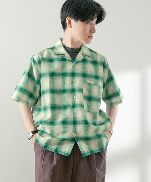 ITEMS URBANRESEARCH(アイテムズ アーバンリサーチ)の「ライトシアーチェック オープンカラー半袖シャツ(シャツ/ブラウス・メンズ・ベージュ/イエロー/ブルー・MEDIUM/LARGE)」の9枚目の写真