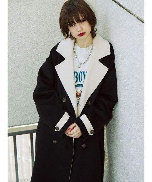 jouetie（ジュエティ）の「バイカラーロングコート【WEB限定カラー/チェスターコート】（チェスターコート・レディース・ブラウン/ブラック/アイボリー/クリア・MEDIUM）」の12枚目の写真