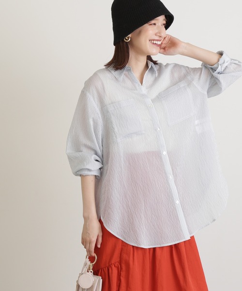 N.(N. Natural Beauty Basic)(エヌエヌナチュラルビューティーベーシック)の「◆ストライプシャツブラウスⅡ(シャツ/ブラウス・レディース・ピンク/ブルーグレー/モカ・MEDIUM)」の2枚目の写真