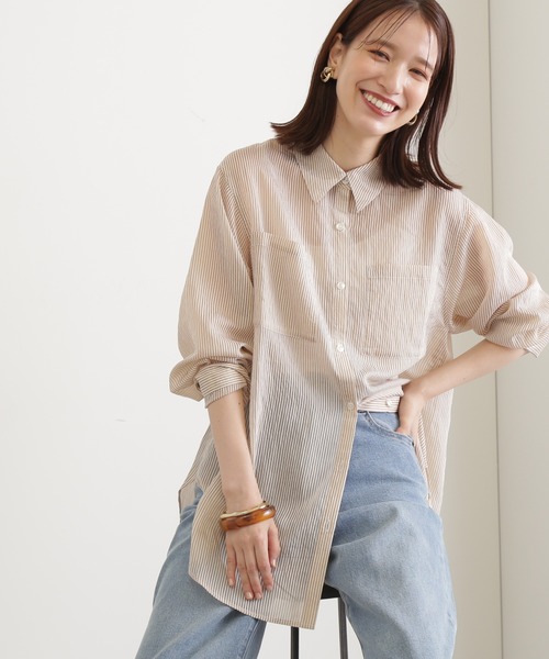 N.(N. Natural Beauty Basic)(エヌエヌナチュラルビューティーベーシック)の「◆ストライプシャツブラウスⅡ(シャツ/ブラウス・レディース・ピンク/ブルーグレー/モカ・MEDIUM)」の3枚目の写真