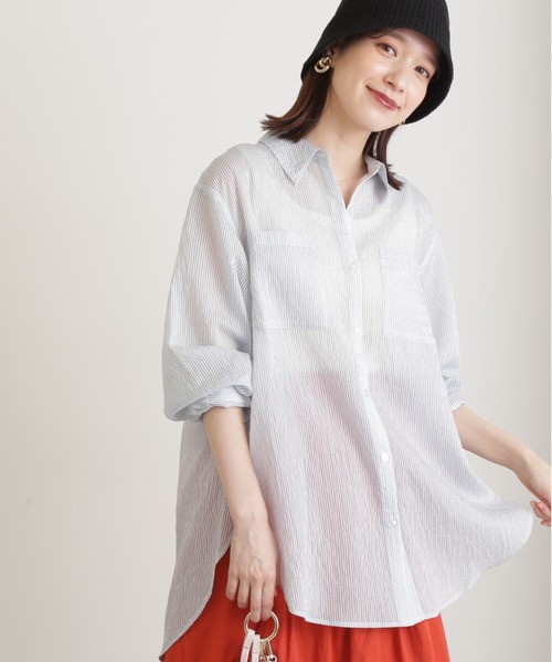 N.(N. Natural Beauty Basic)(エヌエヌナチュラルビューティーベーシック)の「◆ストライプシャツブラウスⅡ(シャツ/ブラウス・レディース・ピンク/ブルーグレー/モカ・MEDIUM)」の4枚目の写真