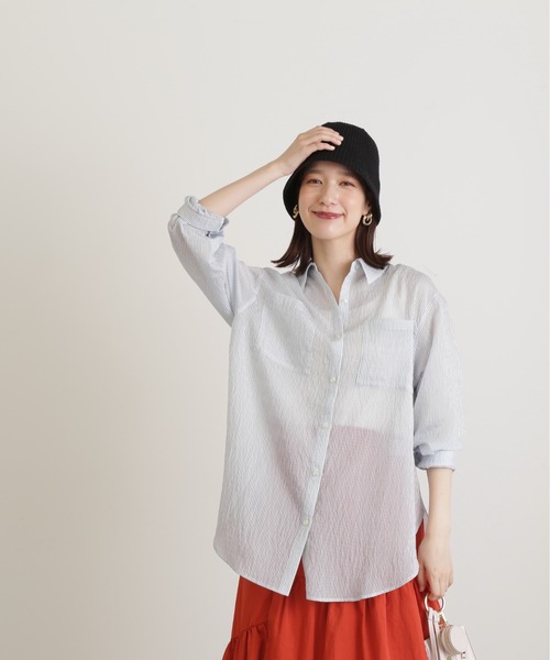 N.(N. Natural Beauty Basic)(エヌエヌナチュラルビューティーベーシック)の「◆ストライプシャツブラウスⅡ(シャツ/ブラウス・レディース・ピンク/ブルーグレー/モカ・MEDIUM)」の5枚目の写真