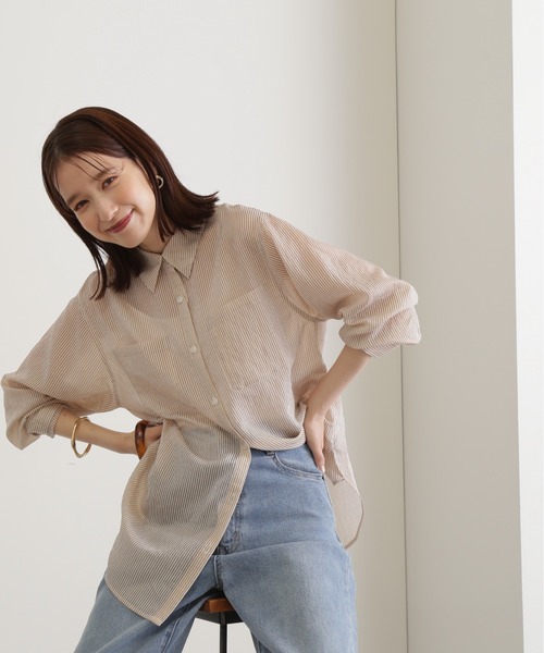 N.(N. Natural Beauty Basic)(エヌエヌナチュラルビューティーベーシック)の「◆ストライプシャツブラウスⅡ(シャツ/ブラウス・レディース・ピンク/ブルーグレー/モカ・MEDIUM)」の11枚目の写真