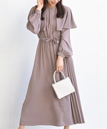 ケープ付キサイドプリーツワンピース