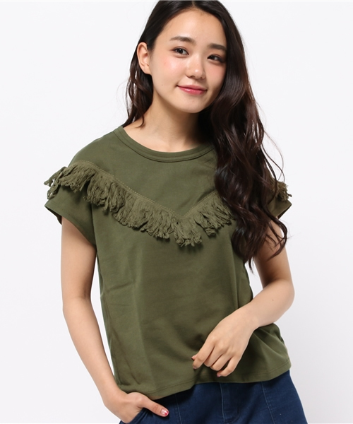 Chico（チコ）の「フリンジTOPS（Tシャツ/カットソー・レディース・ベージュ/モスグリーン/ホワイト/グレー/ブラック・FREE）」の5枚目の写真