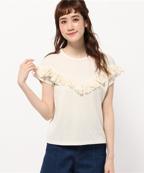 Chico（チコ）の「フリンジTOPS（Tシャツ/カットソー・レディース・ベージュ/モスグリーン/ホワイト/グレー/ブラック・FREE）」の15枚目の写真