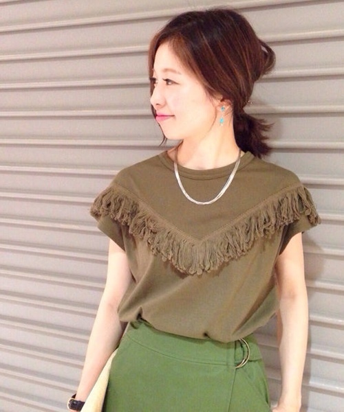 Chico（チコ）の「フリンジTOPS（Tシャツ/カットソー・レディース・ベージュ/モスグリーン/ホワイト/グレー/ブラック・FREE）」の17枚目の写真