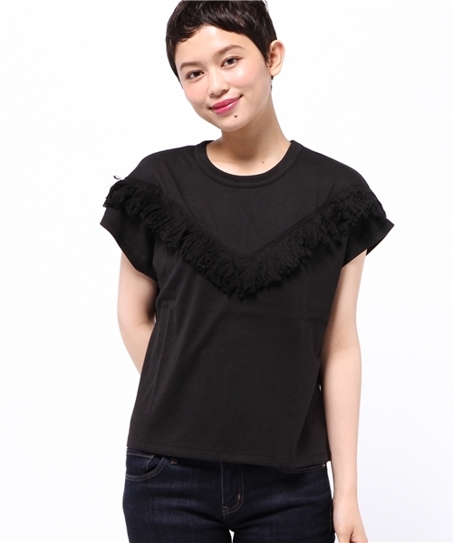 Chico（チコ）の「フリンジTOPS（Tシャツ/カットソー・レディース・ベージュ/モスグリーン/ホワイト/グレー/ブラック・FREE）」の18枚目の写真