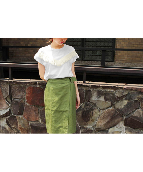 Chico（チコ）の「フリンジTOPS（Tシャツ/カットソー・レディース・ベージュ/モスグリーン/ホワイト/グレー/ブラック・FREE）」の7枚目の写真