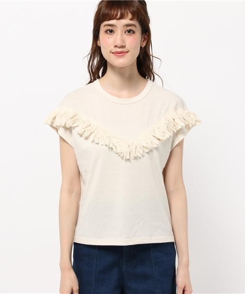 Chico（チコ）の「フリンジTOPS（Tシャツ/カットソー・レディース・ベージュ/モスグリーン/ホワイト/グレー/ブラック・FREE）」の14枚目の写真