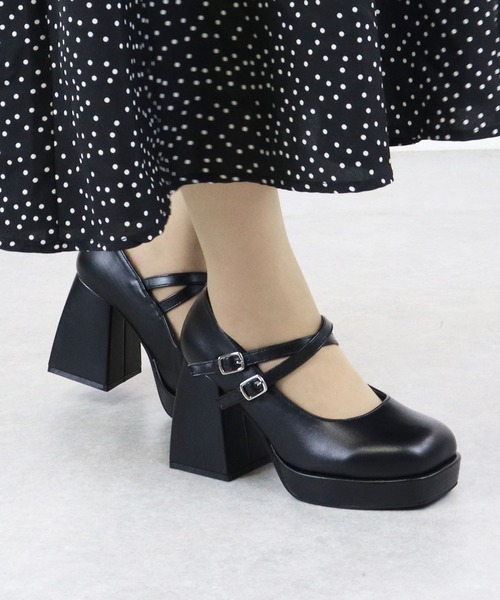 LOVEHUNTER(ラブハンター)の「Love Hunter /チャンキーヒール ダブルストラップ パンプス (1592)(パンプス・レディース・ブラック/ホワイト/ブラック系その他/アイボリー・M/L/S/LL)」の3枚目の写真