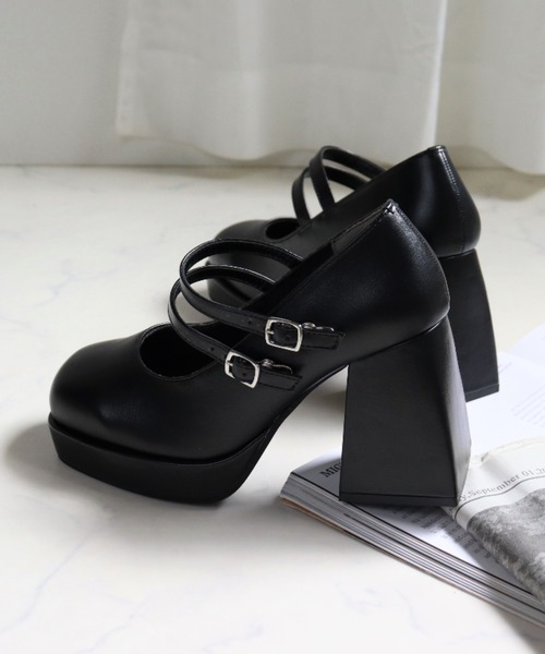 LOVEHUNTER(ラブハンター)の「Love Hunter /チャンキーヒール ダブルストラップ パンプス (1592)(パンプス・レディース・ブラック/ホワイト/ブラック系その他/アイボリー・M/L/S/LL)」の7枚目の写真