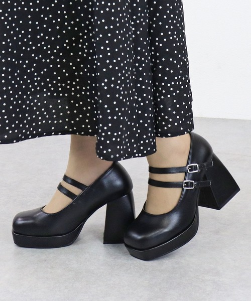 LOVEHUNTER(ラブハンター)の「Love Hunter /チャンキーヒール ダブルストラップ パンプス (1592)(パンプス・レディース・ブラック/ホワイト/ブラック系その他/アイボリー・M/L/S/LL)」の11枚目の写真