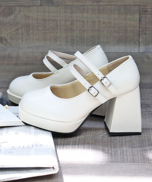 LOVEHUNTER(ラブハンター)の「Love Hunter /チャンキーヒール ダブルストラップ パンプス (1592)(パンプス・レディース・ブラック/ホワイト/ブラック系その他/アイボリー・M/L/S/LL)」の17枚目の写真