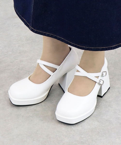 LOVEHUNTER(ラブハンター)の「Love Hunter /チャンキーヒール ダブルストラップ パンプス (1592)(パンプス・レディース・ブラック/ホワイト/ブラック系その他/アイボリー・M/L/S/LL)」の13枚目の写真
