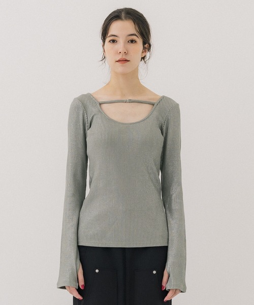 PUBLIC TOKYO(パブリックトウキョウ)の「2WAYグリッターリブトップ(Tシャツ/カットソー・レディース・ブラック/シルバー/ゴールド・FREE)」の6枚目の写真