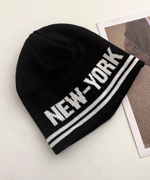 Vipoa（ヴィポア）の「NEW YORK ロゴジャガードニットキャップ（ニットキャップ/ビーニー・レディース・ベージュ/ホワイト/ピンク/ブルー/アイボリー/ブラック・FREE）」の18枚目の写真