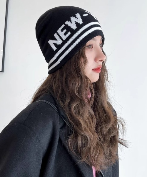 Vipoa（ヴィポア）の「NEW YORK ロゴジャガードニットキャップ（ニットキャップ/ビーニー・レディース・ベージュ/ホワイト/ピンク/ブルー/アイボリー/ブラック・FREE）」の19枚目の写真