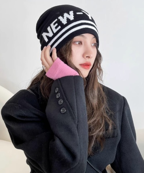 Vipoa（ヴィポア）の「NEW YORK ロゴジャガードニットキャップ（ニットキャップ/ビーニー・レディース・ベージュ/ホワイト/ピンク/ブルー/アイボリー/ブラック・FREE）」の21枚目の写真