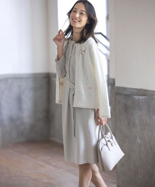 J.PRESS(ジェイプレス)の「【WEB限定カラーあり・洗える】TWEED ニット ジャケット(ノーカラージャケット・レディース・ブラック系5/ネイビー系5/ホワイト系5/ライトグレー系5・LARGE/MEDIUM)」の8枚目の写真