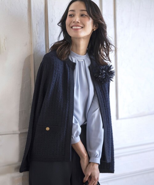 J.PRESS(ジェイプレス)の「【WEB限定カラーあり・洗える】TWEED ニット ジャケット(ノーカラージャケット・レディース・ブラック系5/ネイビー系5/ホワイト系5/ライトグレー系5・LARGE/MEDIUM)」の11枚目の写真