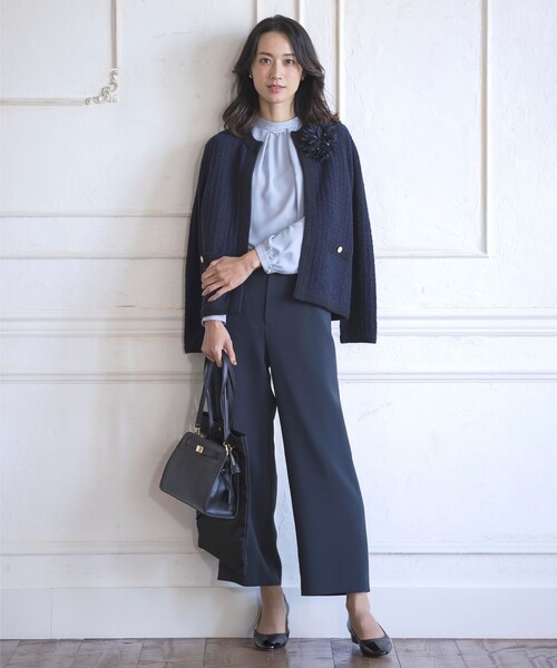 J.PRESS(ジェイプレス)の「【WEB限定カラーあり・洗える】TWEED ニット ジャケット(ノーカラージャケット・レディース・ブラック系5/ネイビー系5/ホワイト系5/ライトグレー系5・LARGE/MEDIUM)」の12枚目の写真