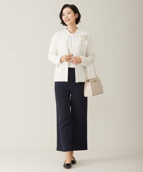J.PRESS(ジェイプレス)の「【WEB限定カラーあり・洗える】TWEED ニット ジャケット(ノーカラージャケット・レディース・ブラック系5/ネイビー系5/ホワイト系5/ライトグレー系5・LARGE/MEDIUM)」の13枚目の写真