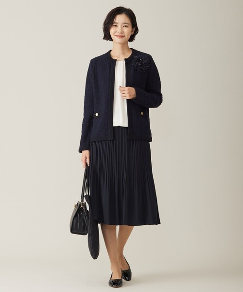 J.PRESS(ジェイプレス)の「【WEB限定カラーあり・洗える】TWEED ニット ジャケット(ノーカラージャケット・レディース・ブラック系5/ネイビー系5/ホワイト系5/ライトグレー系5・LARGE/MEDIUM)」の18枚目の写真