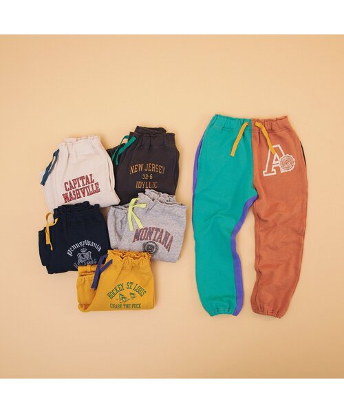 BREEZE（ブリーズ）の「【セットアップ可能】ヴィンテージカレッジパンツ（スウェットパンツ・キッズ・グレー/イエロー/ネイビー/チャコール/レインボー/キナリ・110/120/80/90/100/130/140）」の7枚目の写真