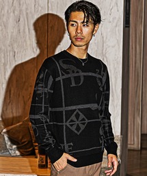 SOMEDIFF | 【SOMEDIFF】13Gアクリル総柄長袖ニット メンズ ニットセーター 春服(ニット/セーター)