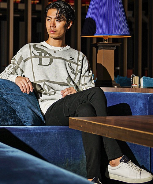 SOMEDIFF（サムディフ）の「【SOMEDIFF】13Gアクリル総柄長袖ニット メンズ ニットセーター 春服（ニット/セーター・メンズ・ブラック/ホワイト・M/L/XL）」の6枚目の写真