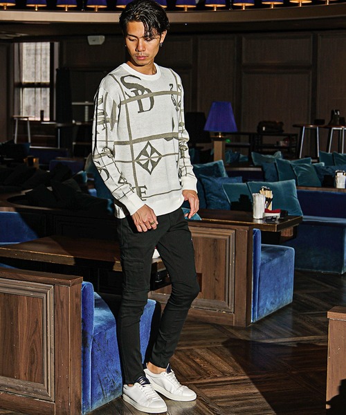 SOMEDIFF（サムディフ）の「【SOMEDIFF】13Gアクリル総柄長袖ニット メンズ ニットセーター 春服（ニット/セーター・メンズ・ブラック/ホワイト・M/L/XL）」の5枚目の写真