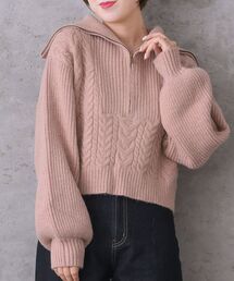ケーブルハーフジップニット