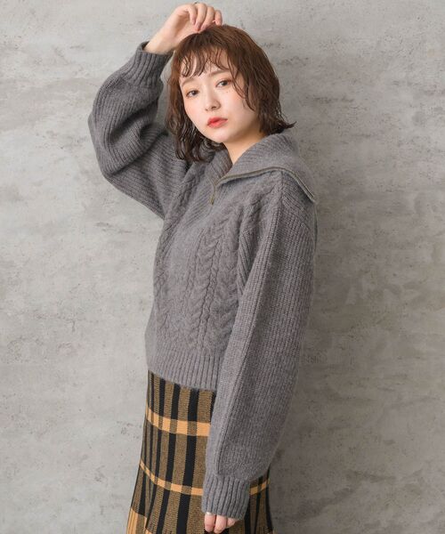 RETRO GIRL(レトロガール)の「ケーブルハーフジップニット(ニット/セーター・レディース・ダークグレー/ピンク/オフホワイト・FREE)」の14枚目の写真