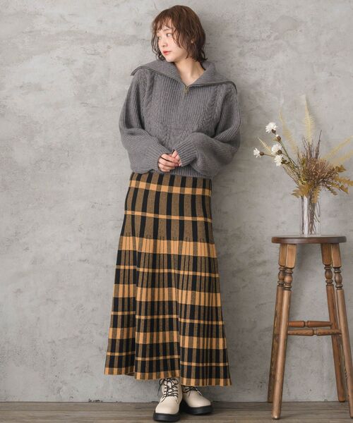 RETRO GIRL(レトロガール)の「ケーブルハーフジップニット(ニット/セーター・レディース・ダークグレー/ピンク/オフホワイト・FREE)」の17枚目の写真