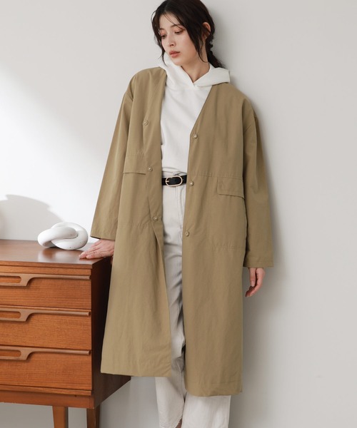 Filomo（フィローモ）の「[Filomo]ノーカラーコートロング撥水（ノーカラーコート・レディース・ブラック/キャメル・L/M）」の13枚目の写真