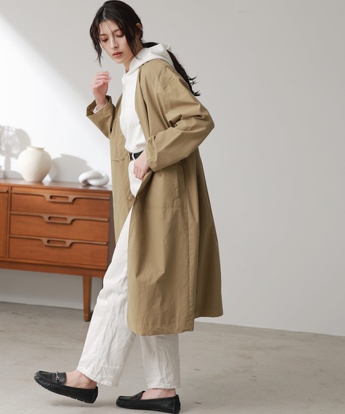 Filomo（フィローモ）の「[Filomo]ノーカラーコートロング撥水（ノーカラーコート・レディース・ブラック/キャメル・L/M）」の12枚目の写真