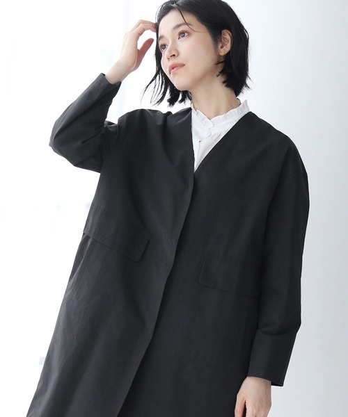 Filomo（フィローモ）の「[Filomo]ノーカラーコートロング撥水（ノーカラーコート・レディース・ブラック/キャメル・L/M）」の6枚目の写真