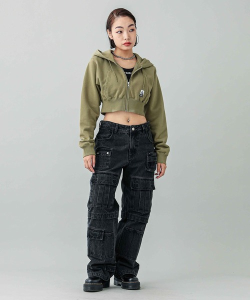 X-girl(エックスガール)の「FACE COMPACT ZIP UP HOODIE(パーカー・レディース・ブラック/オリーブ/アッシュ・S/M)」の17枚目の写真