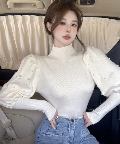 Achic(アシック)の「フェイクパールバルーン袖ニット(Tシャツ/カットソー・レディース・ホワイト/アイボリー/ブラック/ベージュ・M)」の17枚目の写真