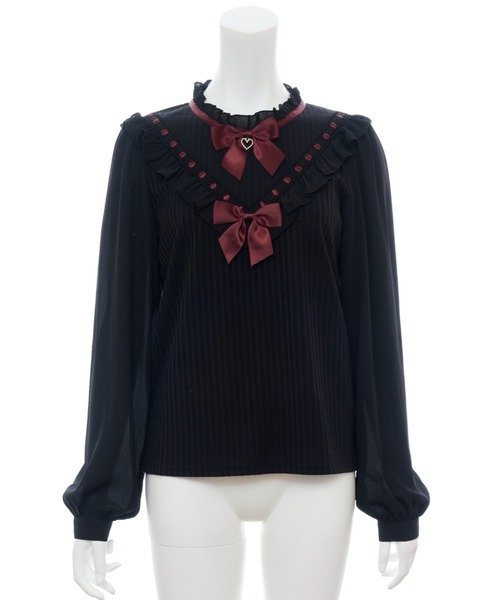 Secret Honey(シークレットハニー)の「Vヨークフリルテレコトップス(Tシャツ/カットソー・レディース・ブラック/オフホワイト・FREE)」の9枚目の写真