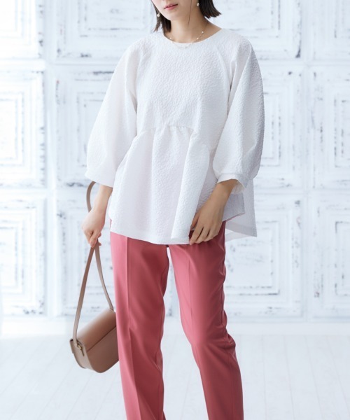 nissen(ニッセン)の「【販売終了】ジャガードペプラムブラウス(シャツ/ブラウス・レディース・オフホワイト/ベージュ・LL/L/M/S)」の9枚目の写真