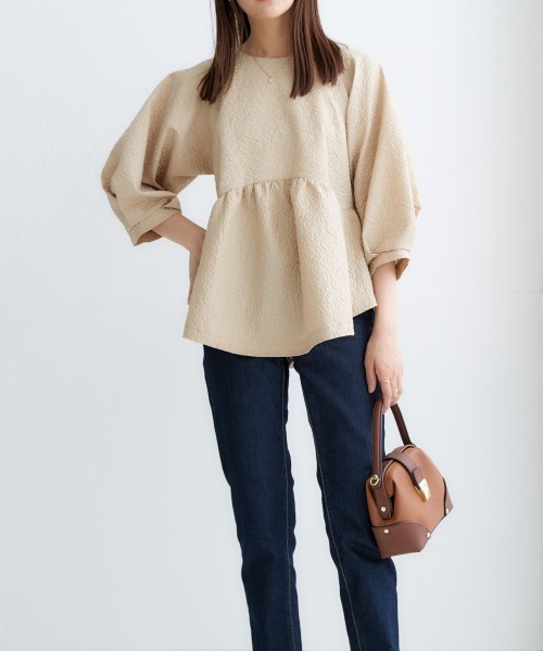 nissen(ニッセン)の「【販売終了】ジャガードペプラムブラウス(シャツ/ブラウス・レディース・オフホワイト/ベージュ・LL/L/M/S)」の10枚目の写真