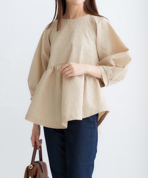 nissen(ニッセン)の「【販売終了】ジャガードペプラムブラウス(シャツ/ブラウス・レディース・オフホワイト/ベージュ・LL/L/M/S)」の13枚目の写真